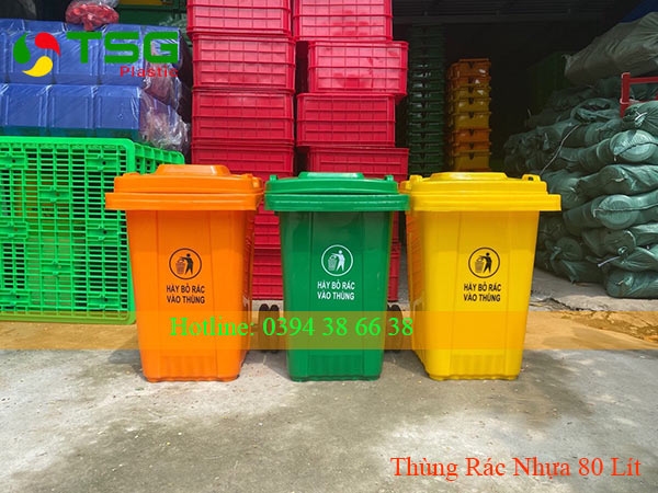 thùng rác nhựa 80 lít màu cam