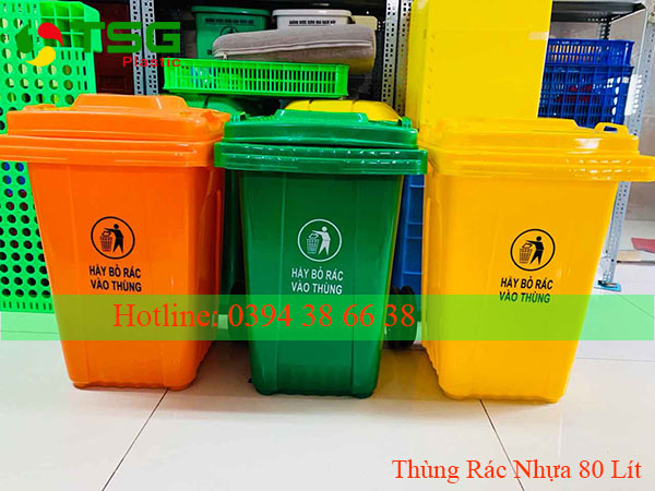 thùng rác nhựa 80 lít màu xanh lá