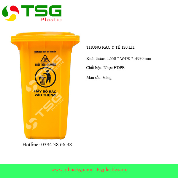 thùng rác y tế 120 lít màu vàng
