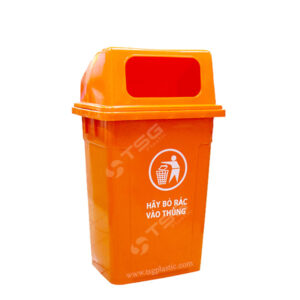 thùng rác nhựa 90L nắp hở màu cam