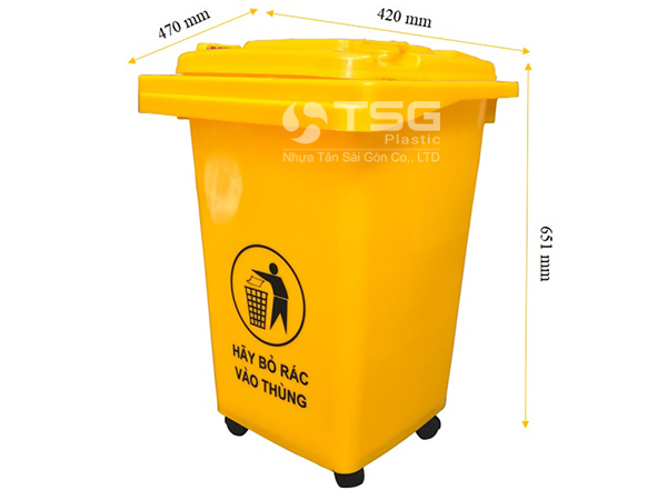 Kích thước thùng rác 60 lít màu vàng