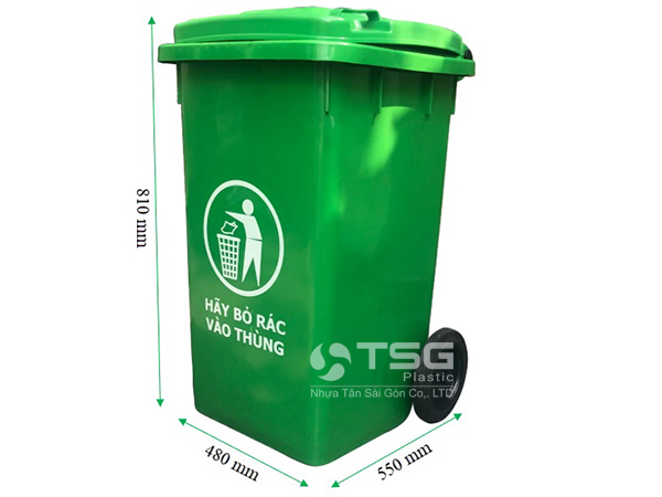 Kích thước thùng rác nhựa 100 lít xanh lá