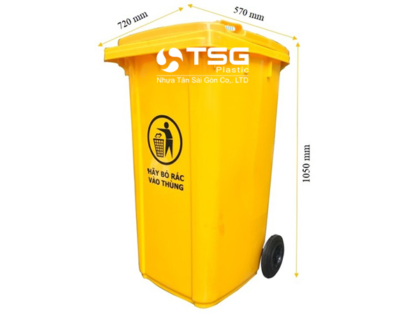 Kích thước thùng rác nhựa 240L màu vàng